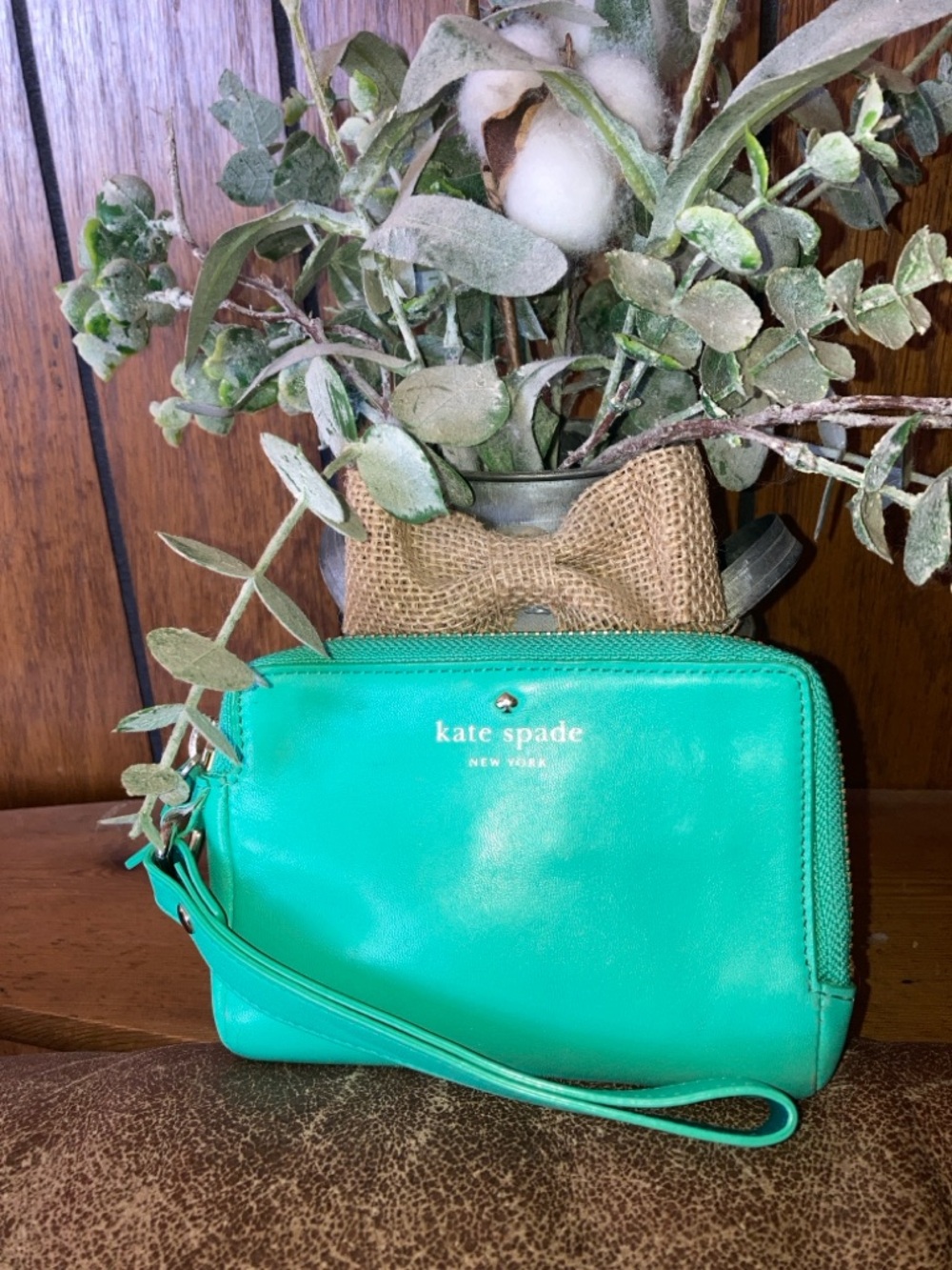 kate spade storybook lining Teal Zip Wristlet with Wrist Strap